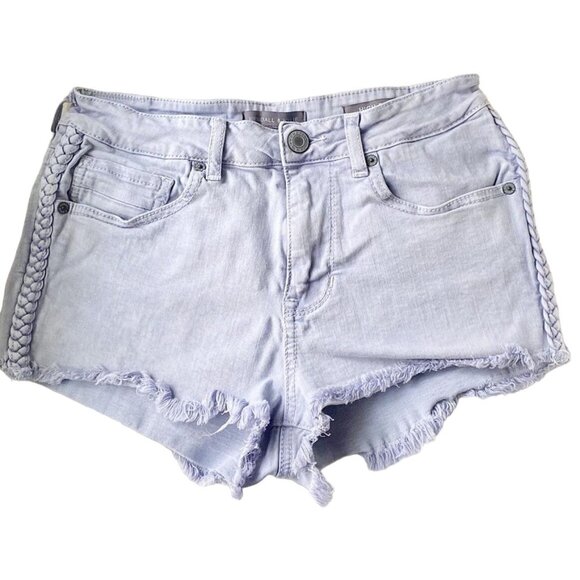 Kendall & Kylie Womens Denim Shorts SZ Jr. 5 High Rise Lavender Braided Raw Hem - Picture 1 of 7